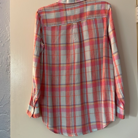 3 for $25! Gap long sleeve linen plaid long sleeve shirt size S, pink & blue - Picture 3 of 3